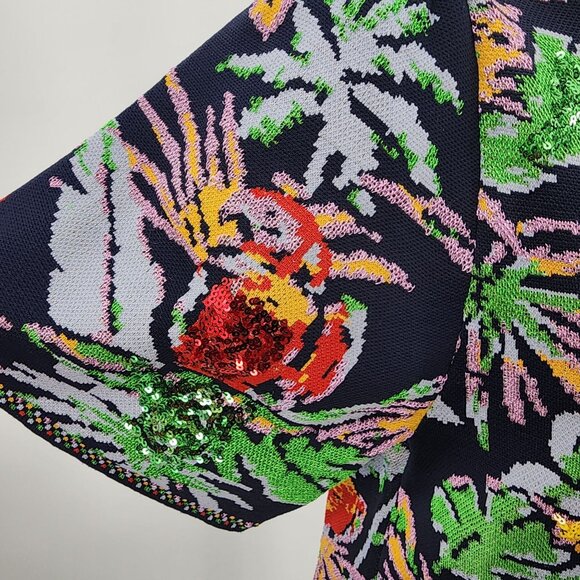 Zara Women’s Small Parrot Sequin Sweater Dress Tropical Multicolor Print - Picture 2 of 8